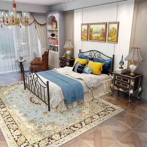 Miniatura 6 de DUMEE Base de cama de metal tamaño matrimonial con cabecera y estribo vintage, almacenamiento debajo de la cama, no necesita somier