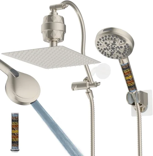 Miniatura 24 de Hibbent All Metal Combo de Cabezal de Ducha de Lluvia de 12 pulgadas con Doble Filtro, Cabezal de Ducha de Mano de Alta Presión con Brazo de Acabado