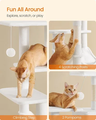 Miniatura 6 de Feandrea - Árbol para gatos de varios niveles para interiores, torre para gatos tipo condominio con 4 postes para rascar, 2 posaderos, hamaca