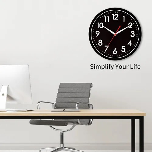 Miniatura 8 de AKCISOT Reloj de pared moderno negro silencioso sin tictac, funciona con pilas, 12 pulgadas, pequeño reloj analógico clásico, decorativo