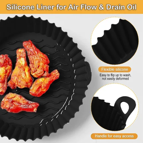 Miniatura 3 de Revestimientos para freidora de aire de 8 pulgadas para Ninja AF100 AF101 AF141 AF150 AF161 XL (paquete de 2) revestimientos de silicona negra