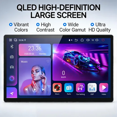 Miniatura 2 de 6+128 GB 13 pulgadas doble DIN pantalla táctil Android coche estéreo con cámara frontal y trasera Octa Core Qualcomm QLED Bluetooth GPS Radio DSP AM