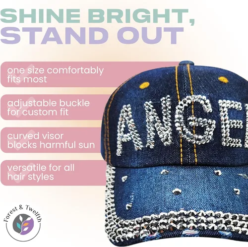 Miniatura 2 de Forest & Twelfth Gorra de béisbol de moda, adornado con diamantes de imitación de cristal, piedras preciosas sintéticas, bordado