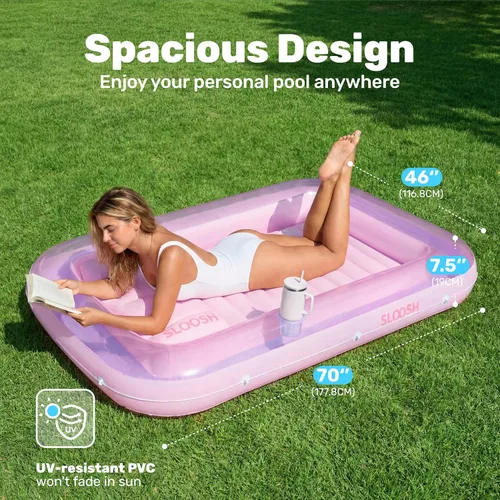 Miniatura 2 de SLOOSH Flotador inflable, camastro para adultos con almohada, 178 x 117 cm, 4 en 1: balsa-tina bronceadora, camastro para tomar el sol, fiestas
