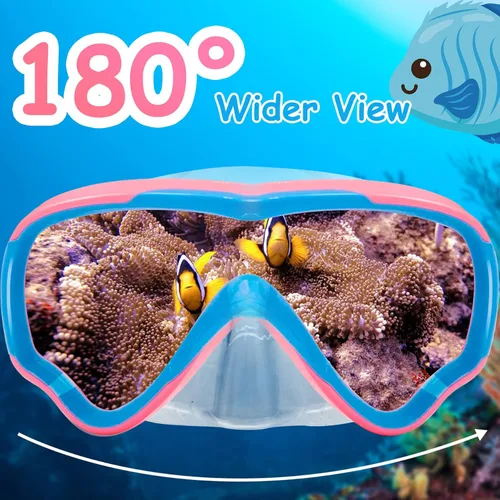 Miniatura 4 de Vvinca Kids-Goggles with Nose Cover, Diving Mask Elastic Fabric Strap Anti Fog Anti Shattered Lens for Kids Swim Goggles 3-14 09-Rosa/Azul