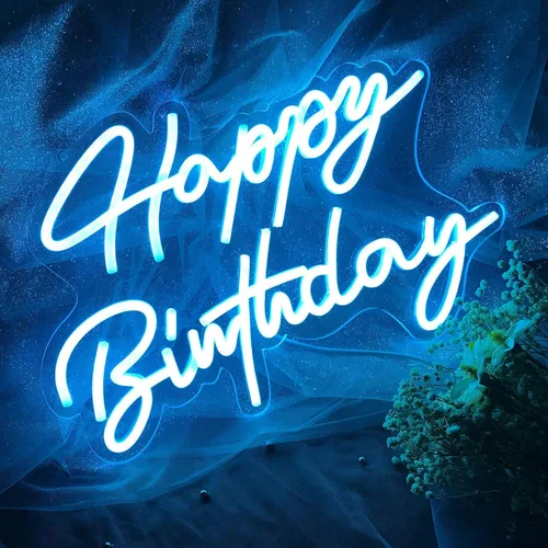 Miniatura 22 de Letrero de neón de feliz cumpleaños, reutilizable, luz LED de neón rosa, decoración de fiesta de cumpleaños, funciona con USB, decorativo para telón