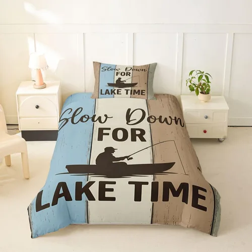 Miniatura 44 de Erosebridal Lake House Twin Bed Set for Boys Girls Kids, Blue and Beige Lakehouse 2Pcs Duvet Cover with Zipper, Rustic Farmhouse Bedding Sets