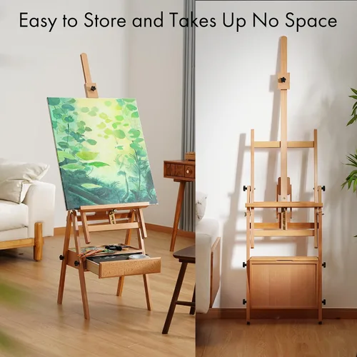 Miniatura 6 de ARTIFY - Caballete de madera grande con marco en H, soporte de lona resistente de madera de haya, uso horizontal y vertical, para acrílico, aceite