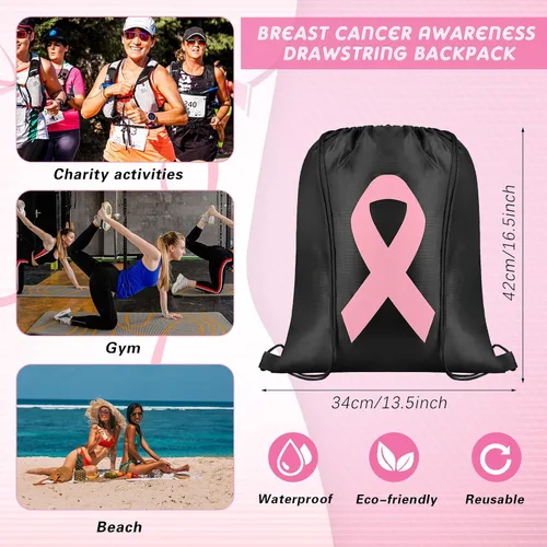 Miniatura 2 de Silkfly 100 unidades de mochila con cordón para concientización sobre el cáncer de mama, bolsas con cordón rosa a granel, bolsas con cordón