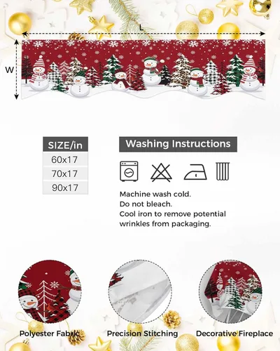 Miniatura 9 de Bufanda de chimenea de muñeco de nieve de Navidad, diseño de árboles de Navidad rojos, copos de nieve de invierno, bufandas para chimenea, estante