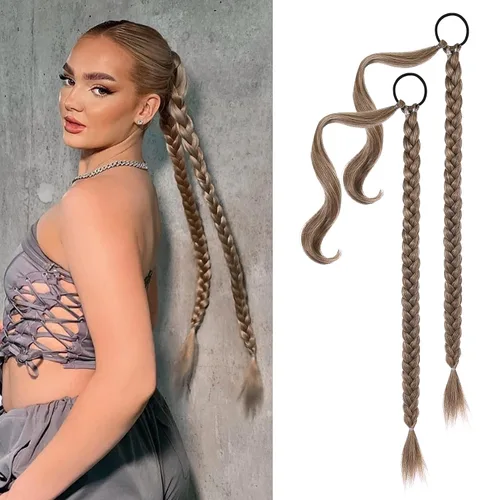 Miniatura 13 de YOGFIT 2 piezas Extensión de cola de caballo trenzada DIY, extensión de cola de caballo larga y lacia con envoltura natural, cabello sintético suave