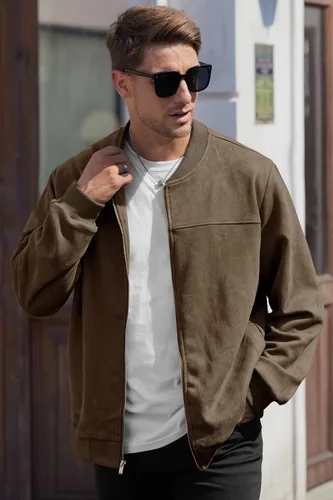 Miniatura 2 de Chaqueta bomber para hombre, de gamuza sintética, peso medio, casual, con cremallera completa, abrigo de vuelo (S-XXL)