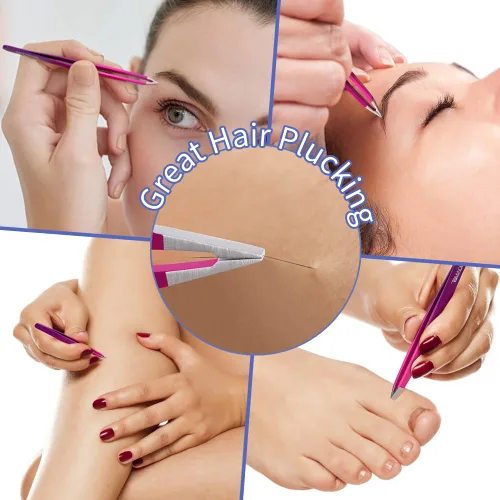 Miniatura 7 de TsMADDTs Juego de pinzas y tijeras curvas, pinzas profesionales de acero inoxidable para mujeres y hombres, paquete de 6 pinzas de precisión