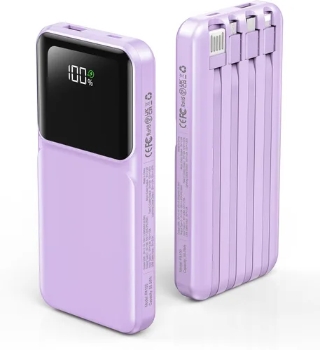 Miniatura 10 de RONEGN Cargador portátil con cable integrado, cargador de batería de carga rápida USB C, pantalla LED de 10000 mAh, 5 salidas y 3 entradas