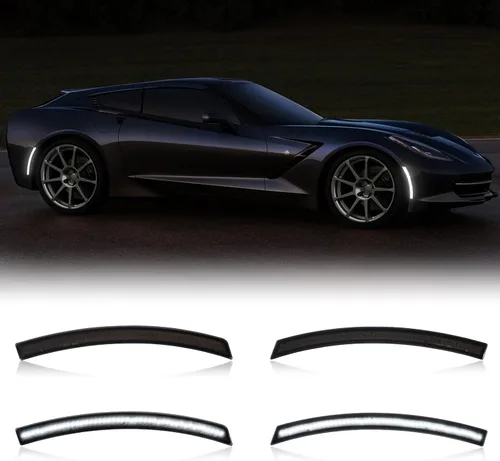 Miniatura 9 de R&F Auto 4 luces LED de posición laterales compatibles con Corvette C6 (2005-2013)/Z06/ZR1/Grand Sport/Z06 carbón ámbar rojo LED sidemarker lámparas