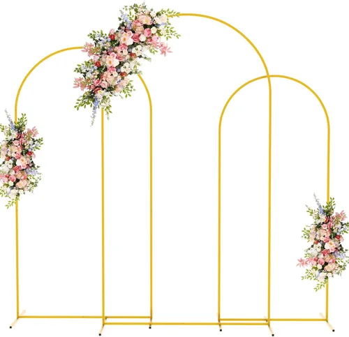 Miniatura 7 de Fomcet Juego de 3 soportes de arco de boda para telón de fondo de arco de metal blanco de 7.2 pies, 6.6 pies y 6 pies, marco de arco de globos