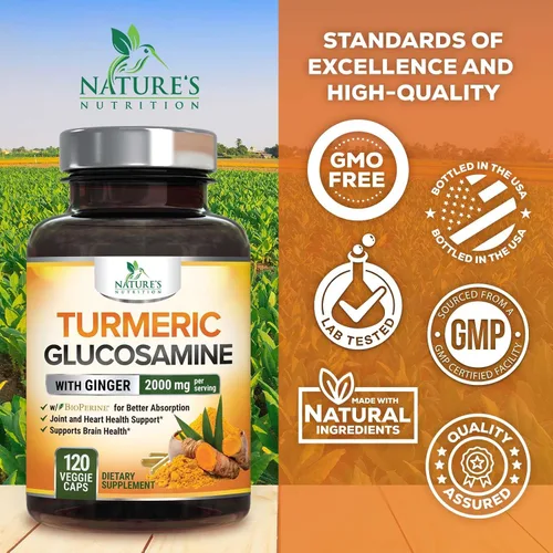 Miniatura 4 de Suplemento de curcumina de cúrcuma de 2000 mg – 95% curcuminoides con glucosamina, jengibre y MSM, pimienta negra BioPerine para una mejor