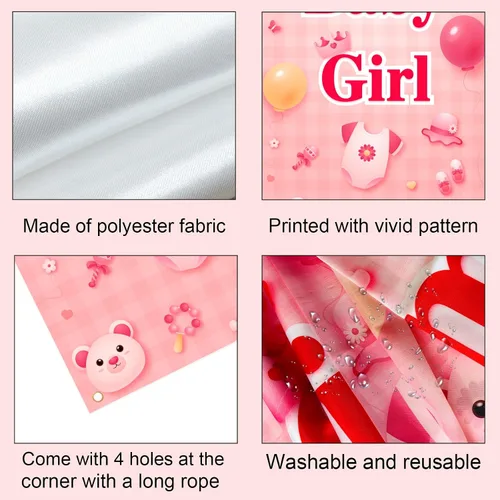 Miniatura 3 de Labakita Cartel de bienvenida para puerta de bebé niña, cartel con texto en inglés "It's a Girl Welcome Baby Girl", decoración de baby shower
