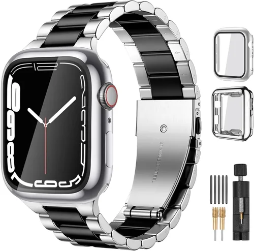 Miniatura 21 de Lerobo Compatible con Apple Watch Band de 1.732 in 1.654 in 1.575 in 1.496 in 1.614 in 1.772 in 150.9 ft 1.929 in, correa de metal de acero