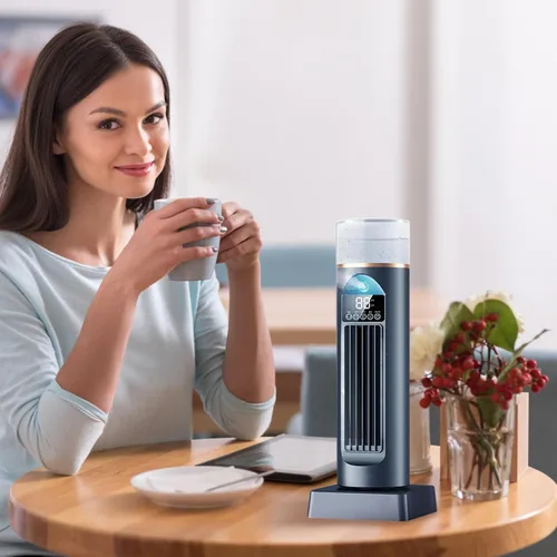 Miniatura 5 de Ventilador de torre de refrigeración por aire 2 en 1 6 velocidades de viento Torre con humidificación Oscilante de 120 ° Temporizador 6H Pantalla
