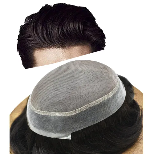 Miniatura 33 de Monofilamento fino para hombre, sistema de cabello humano Remy, piel de polietileno transparente alrededor del postizo de monofilamento, peluca