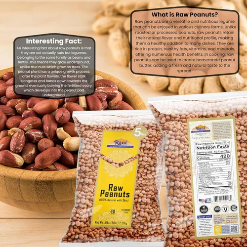 Miniatura 5 de Cacahuetes Rani, enteros crudos con piel (sin cocer, sin sal) 80 onzas (5 libras) 5.0 lbs a granel ~ Todo natural Vegano Kosher Apto