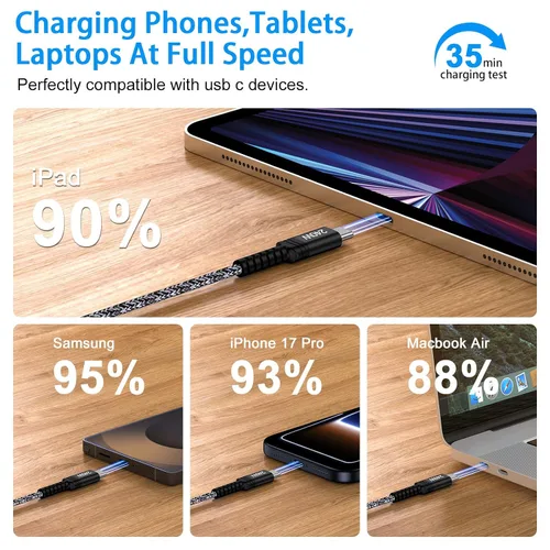 Miniatura 2 de Cable de carga USB C súper rápido para Samsung S26 de 240 W, cable de carga tipo C a tipo C, cable de 6 pies, paquete de 2 para Samsung Galaxy S26