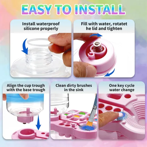 Miniatura 3 de BoAn Herramienta limpiadora de pinceles de pintura mejorada 2025 – Lavadora de pinceles todo en uno, taza de enjuague, soporte y paleta para Rosa