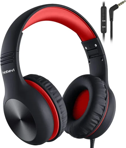 Miniatura 11 de Nabevi Auriculares para niños con cable, auriculares sobre la oreja para niños con micrófono, límite de volumen de 85/94 dB, auriculares para niños