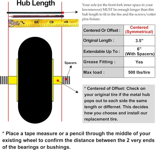 Miniatura 3 de HORSESHOE Carretilla 4.80 4.00-8 sin plano 4.80/4.00-8 neumáticos amarillos y ruedas con ajuste de grasa, cubo centrado de 3 pulgadas, rodamientos