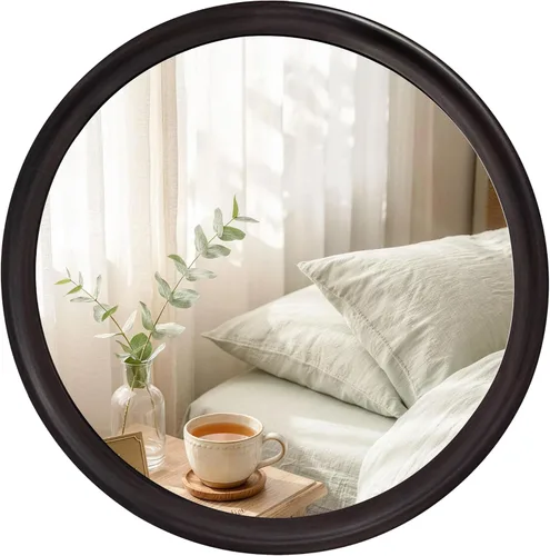 Miniatura 8 de Round Mirrors 24 Inch,Rustic Decorative Transitional Dark Walnut Wall Mirror with Wood Grain for Bathroom,Farmhouse Hanging Vanity Mirror for