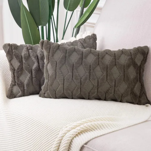 Miniatura 10 de MADIZZ Juego de 2 fundas de almohada decorativas de terciopelo de lana corta de poliéster suave de 22 x 22 pulgadas, fundas de cojín cuadradas beige