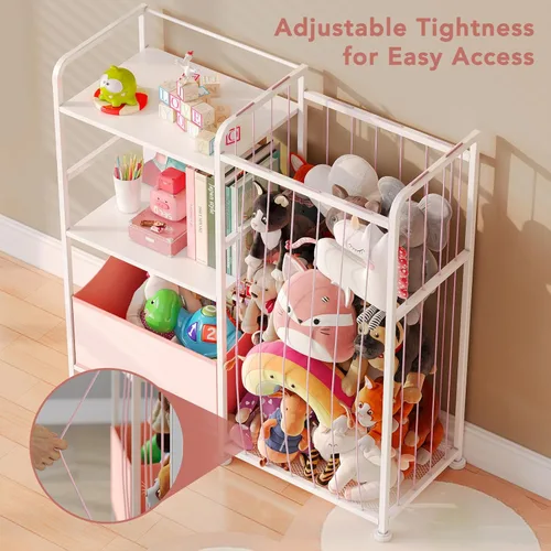Miniatura 5 de BBLIKE Almacenamiento de animales de peluche, red de animales de peluche con estantería para niños y organizador de juguetes, estantería blanca de 2