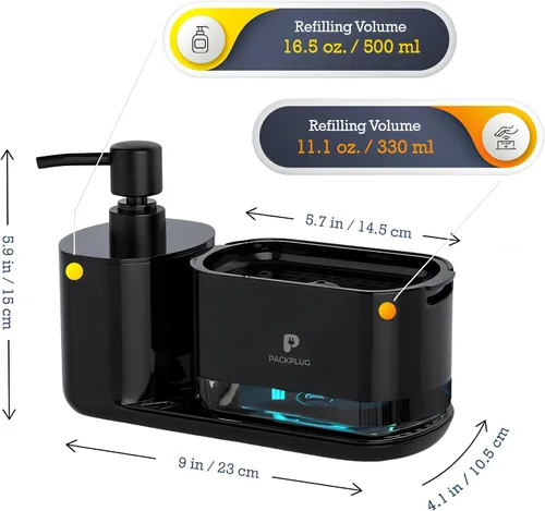 Miniatura 3 de Juego de dispensador automático de jabón para lavavajillas, bomba de jabón doble satisfactoria, bandeja de esponja premium, organizador de fregadero