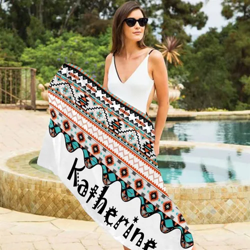 Miniatura 2 de YESCUSTOM Toallas de baño bohemias personalizadas con nombre, toalla de baño con texto personalizado para adultos, mujeres y niños, toalla