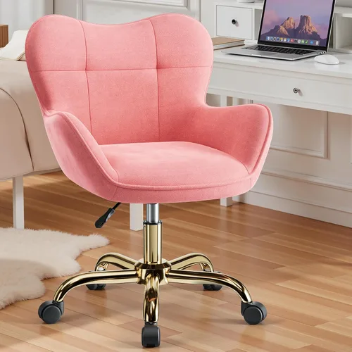 Miniatura 8 de Silla de tocador con ruedas, bonitas sillas de escritorio de altura ajustable para dormitorio, silla de maquillaje moderna con respaldo (rosa)