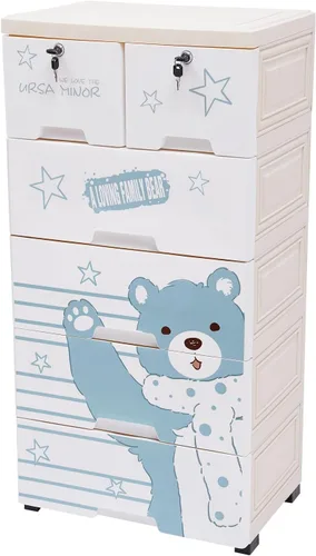 Miniatura 6 de LOYALHEARTDY Cómoda de plástico con 6 cajones, organizador alto para sala de juegos, muebles, 5 ruedas, 2 cerraduras, capacidad de carga de 66