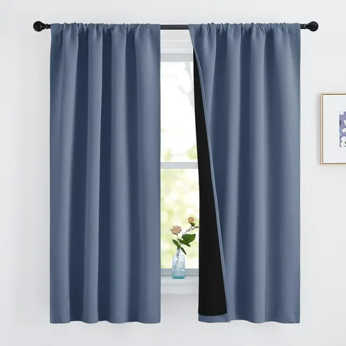 Miniatura 61 de NICETOWN Cortinas blancas 100% opacas, 2 capas gruesas completamente opacas con bolsillo para barra, cortinas aislantes térmicas para Blanco puro