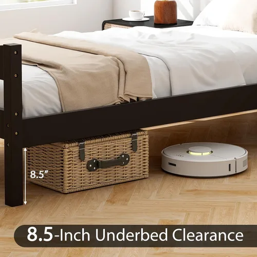 Miniatura 7 de Giantex - Marcos de cama individual de madera con cabecero, cama moderna con plataforma y soporte de listones de madera, espacio de almacenamiento