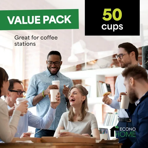 Miniatura 2 de EconoHome Paquete de 50 tazas de papel desechables para café de 8 onzas - Tazas de papel para bebidas calientes y frías, té, agua y jugo