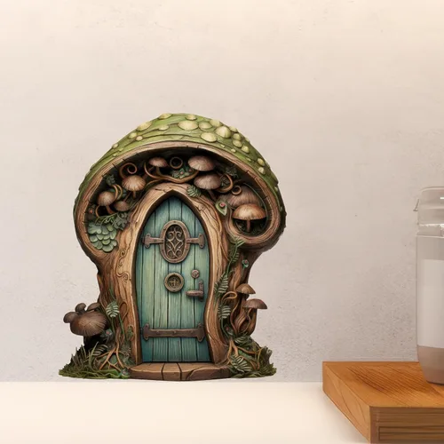 Miniatura 4 de Puerta de hadas de hongos verdes - Adhesivo de pared para puerta de hadas
