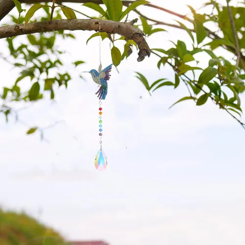 Miniatura 4 de Kit de atrapasoles de pintura de diamante de colibrí 5D para adultos y niños, diamantes de imitación de colibrí de cristal, arte de diamante