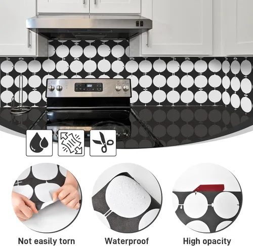 Miniatura 3 de MelunMer Papel tapiz blanco y negro para despegar y pegar, papel de contacto geométrico geométrico para armarios y cajones, autoadhesivo, extraíble