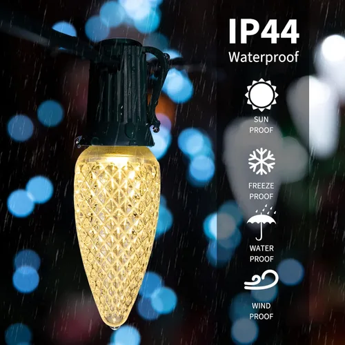 Miniatura 5 de Brightown Guirnalda de luces de Navidad C9, luces LED de Navidad para exteriores con 100 bombillas C9 de fresa, impermeables, extensibles, C9 Blanco