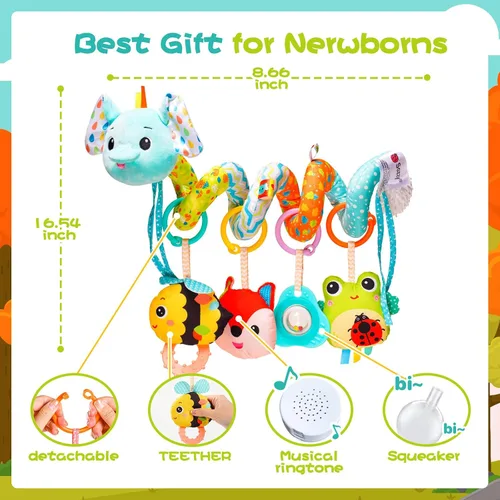 Miniatura 6 de Koty Juguetes para Asiento de Carro, Lindos Juguetes de Elefante para Asiento de Carro para Bebés de 0-6 Meses Niño, Juguetes para Cochecito
