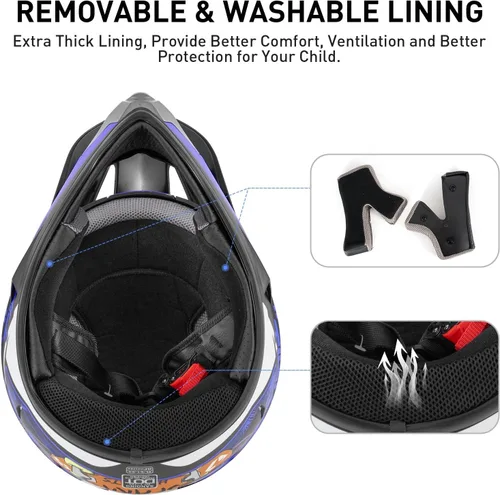 Miniatura 8 de Casco de motocross juvenil, casco de motocicleta ATV, cascos de motocross para exteriores, aprobado por DOT, cascos todoterreno con guantes, gafas