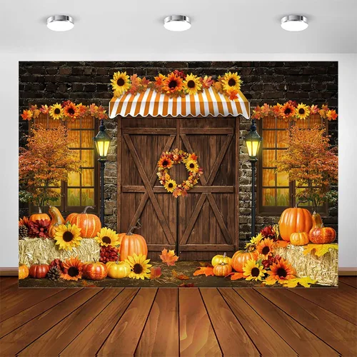 Avezano Telón de fondo de otoño para fotografía, girasoles de otoño, calabazas, cosecha, Acción de Gracias, fondo de foto rústico, puerta de