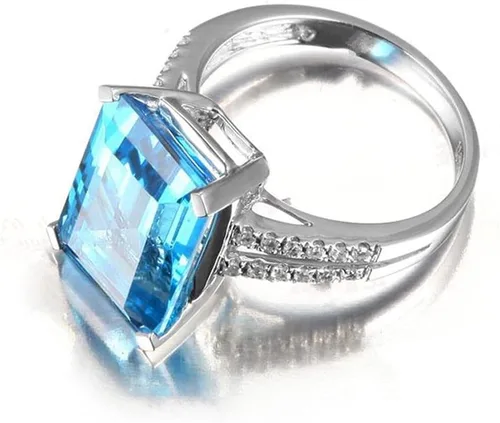 Miniatura 2 de Moda 925 plata brillante medio diamante princesa corte cuadrado grande quilate azul aguamarina piedra natal topacio anillo de compromiso eternidad