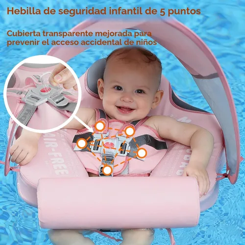 Miniatura 5 de Mambobaby Flotador con Toldo y Cola Nuevo Mejorado Flotador de Piscina No Inflable para Bebé Flotador de Natación Mambo Entrenador de Natación Tela