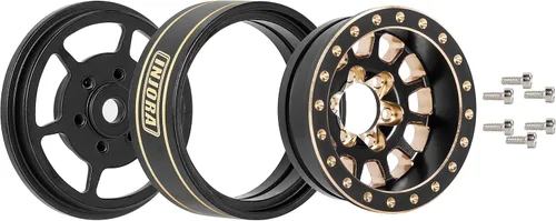 Miniatura 2 de INJORA 1.0 Plus Llantas de rueda Beadlock de latón 4 piezas 12-radios para TRX4M SCX24 FCX24 1/24 1/18 RC Crawler, 42g/pieza (Negro y Oro)